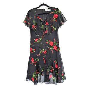 Hell Bunny Vixen Lily Dress Chiffon High Low Cape Sleeve Floral Dark Romantic